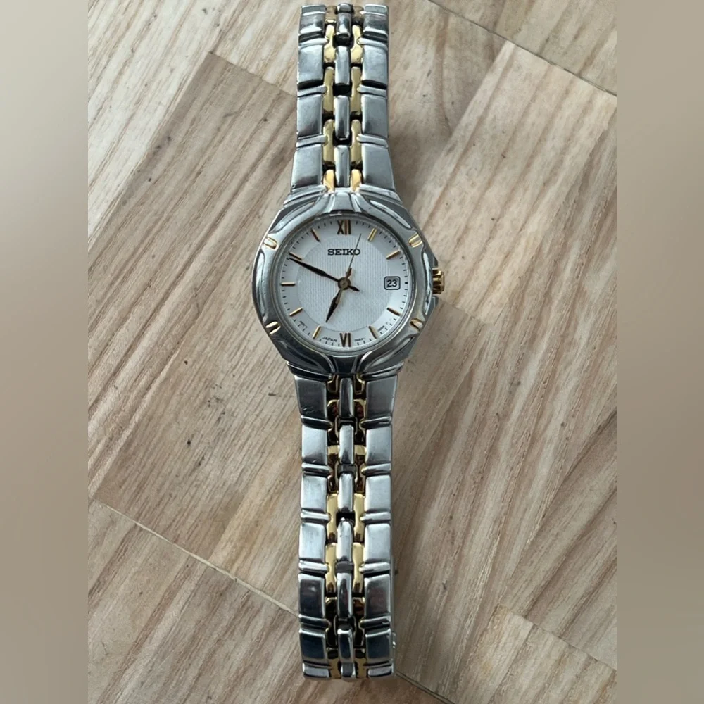 Seiko Ladies Watch Two-Tone Bracelet White Dial Date Window